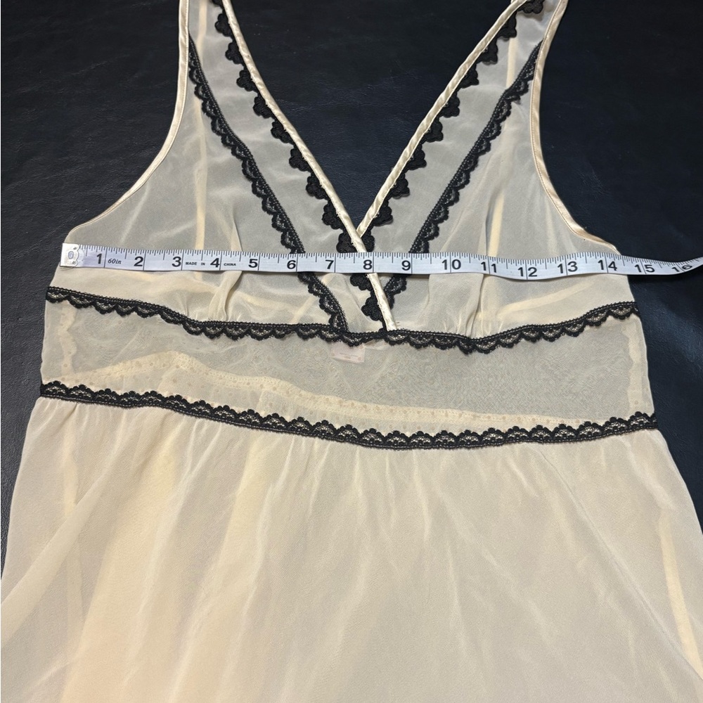 Victorias Secret Angels Slip Dress Chemise Nightie size S Beige Black Lace Sheer - Picture 9 of 12